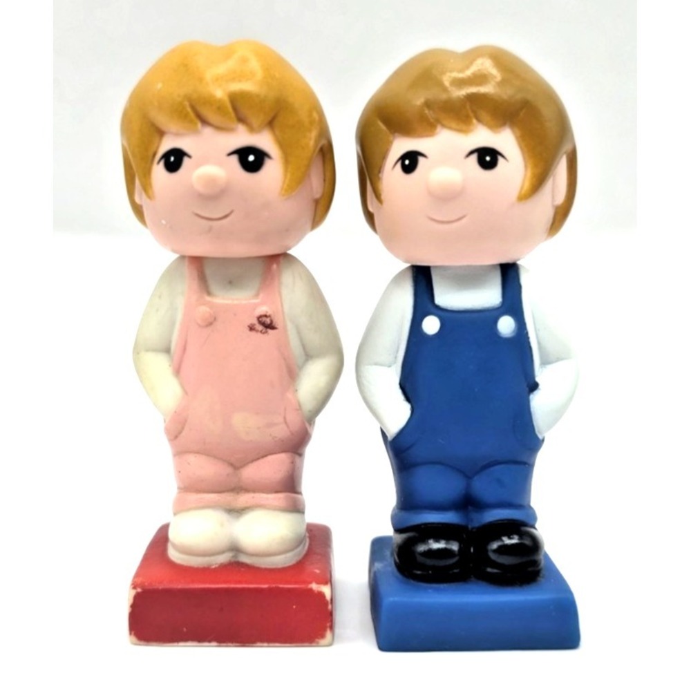 Vintage Tyco Super Blocks Preschool People‎ Figures Boy & Girl 3.5" Rubbery